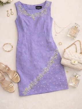 Positive Attitude Lavender Embroidered Sheath Dress Size 10